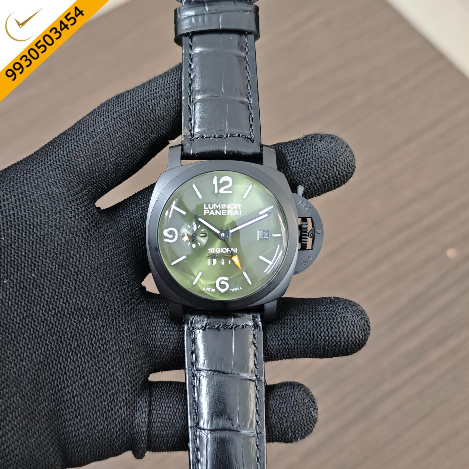 Panerai Luminor 10 Giorni Green Dial Leather Strap Swiss Automatic Watch