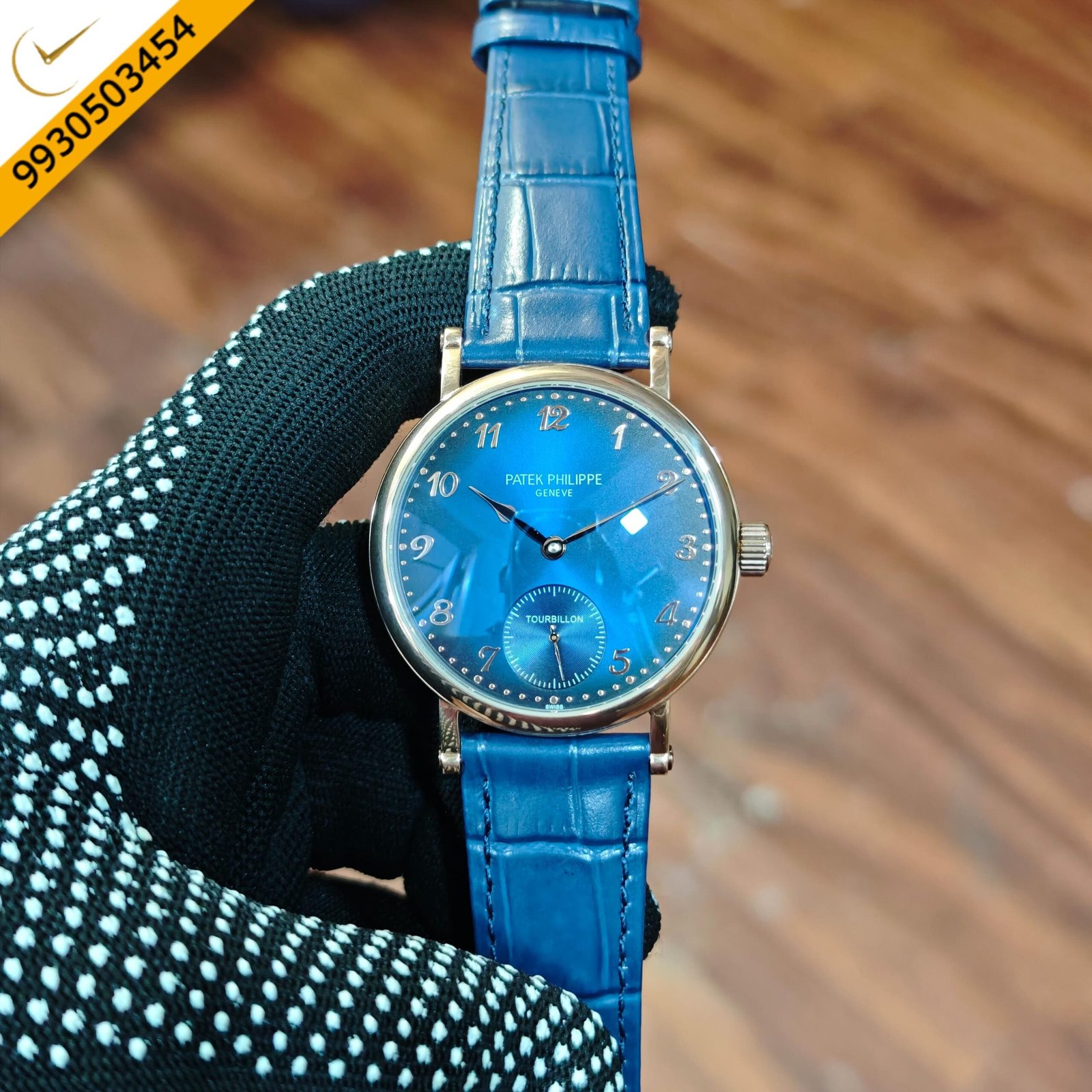 Patek Philippe Classic Tourbillon Blue Dial Blue Leather Strap Swiss Automatic Strap Watch