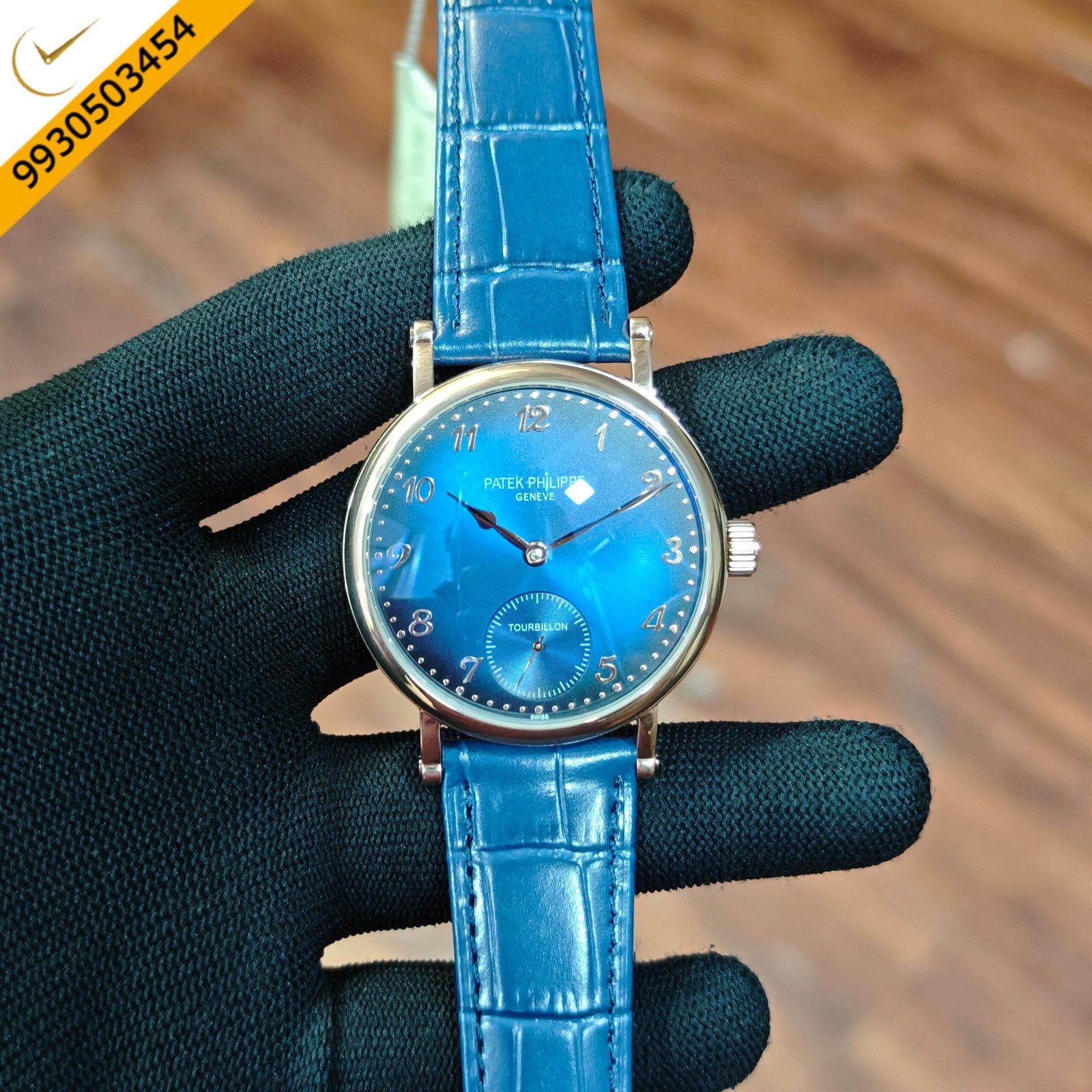Patek Philippe Classic Tourbillon Blue Dial Blue Leather Strap Swiss Automatic Strap Watch - Image 2