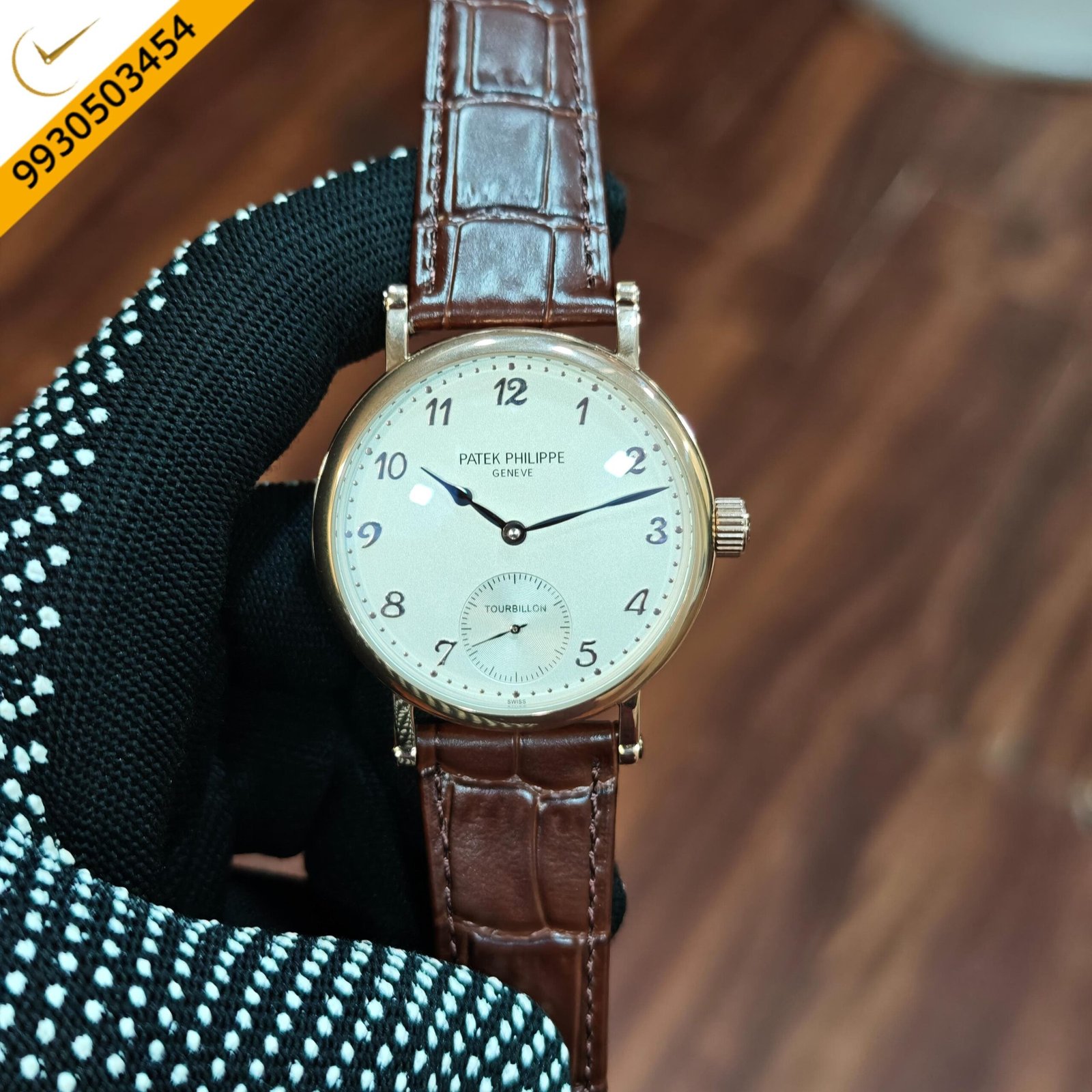 Patek Philippe Classic Tourbillon White Dial Brown Leather Strap Swiss Automatic Strap Watch