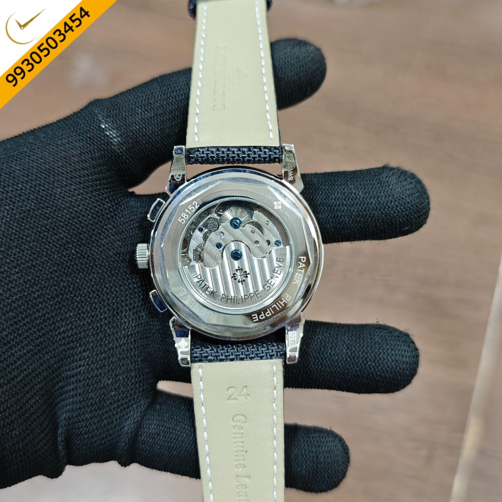 Patek Philippe Style Chronograph Dark Grey Dial Black Fabric Strap Swiss Automatic Watch - Image 3